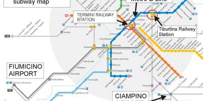 Carte de l'aéroport de Rome et de la gare