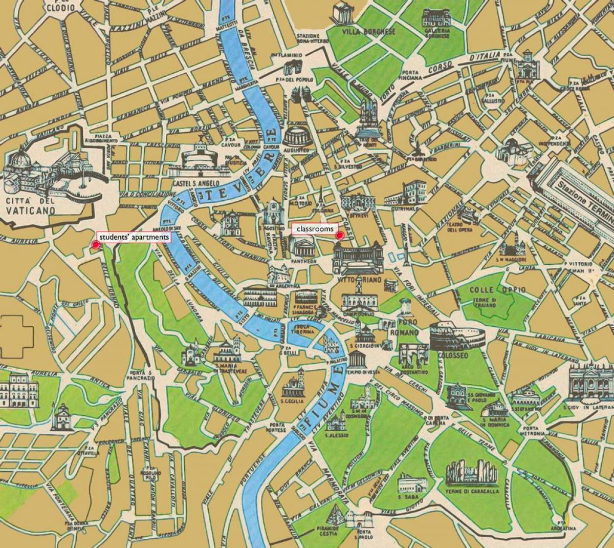 Carte du centre historique de Rome 