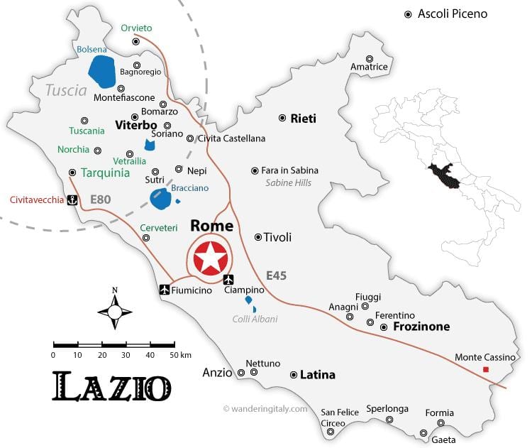 Rome carte des régions