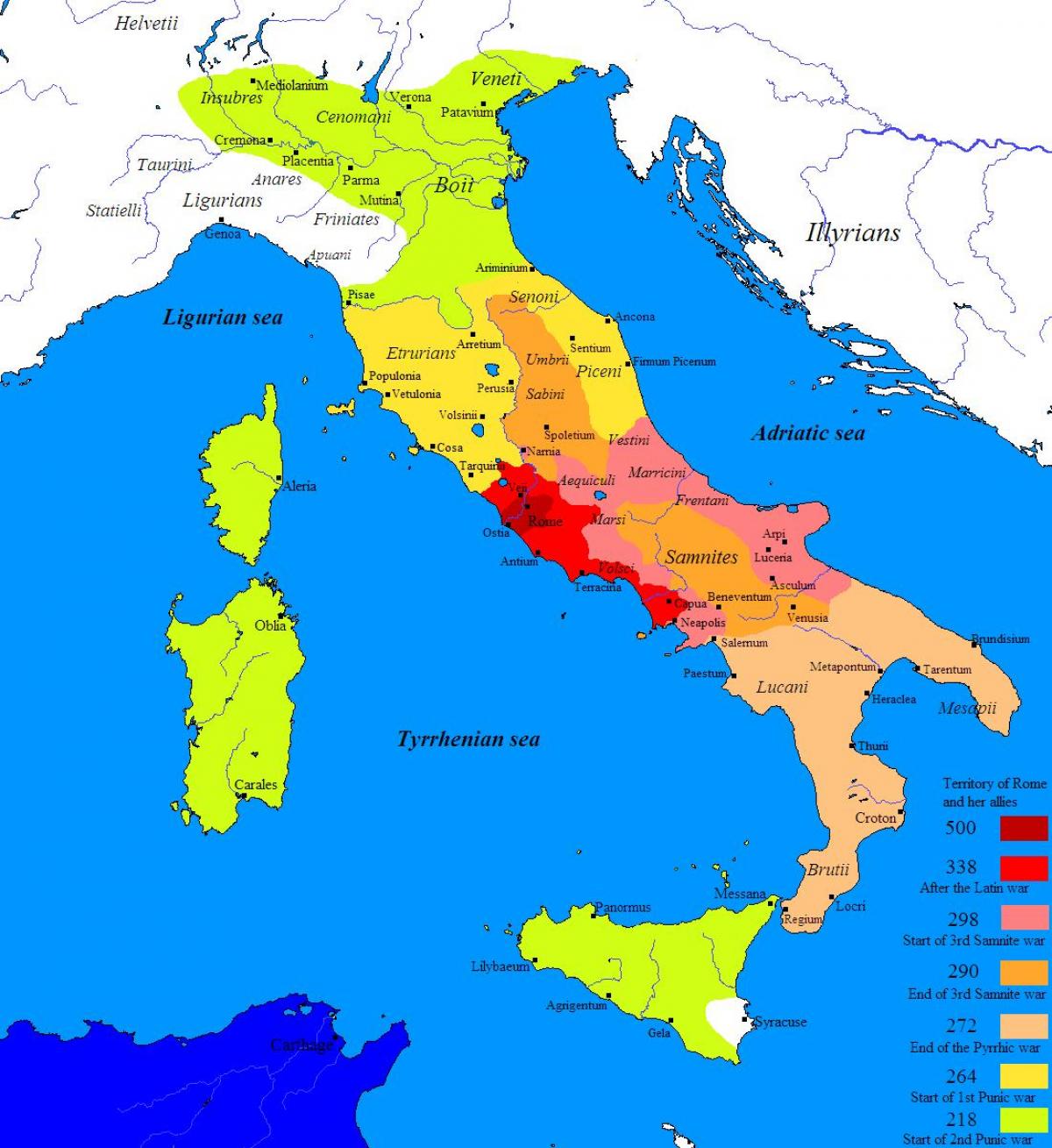Carte de la Rome antique et les régions avoisinantes
