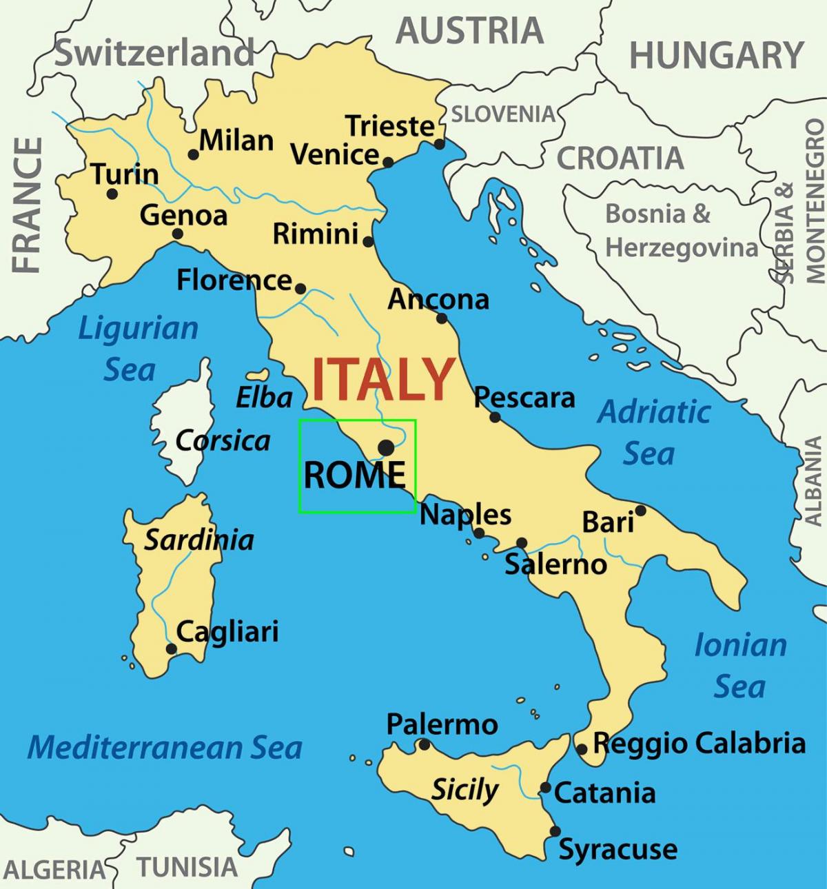 carte de l'Italie montrant Rome
