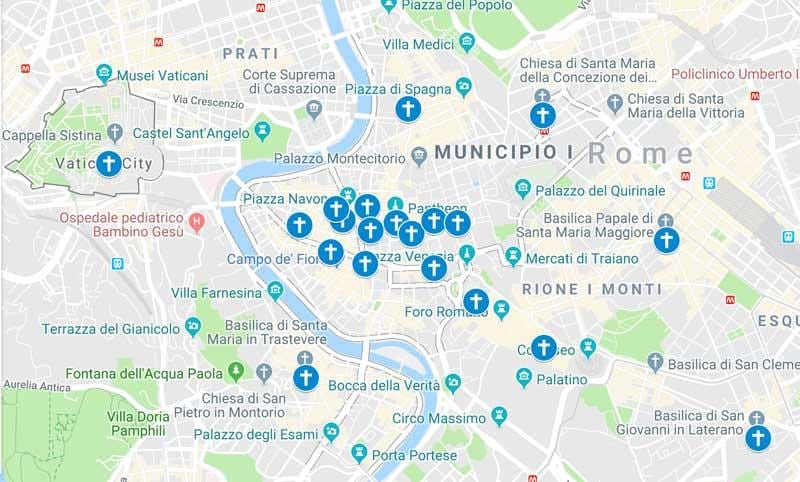 Carte de Rome églises