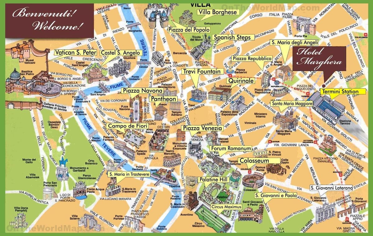 monuments de Rome de la carte