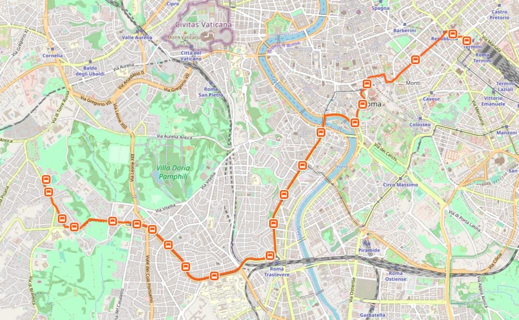 Carte de Rome h de trajet en bus