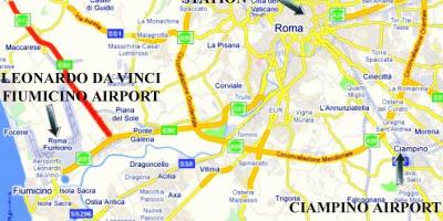 Carte de Rome montrant les aéroports