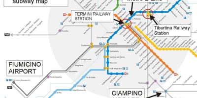Carte de l'aéroport de Rome et de la gare