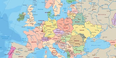 Rome sur la carte de l'europe